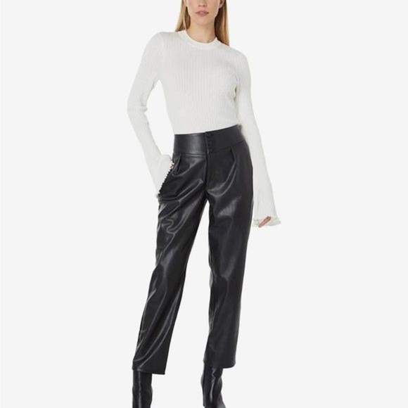 New Paige Jazz Black Vegan Faux Leather Pants High Rise Straight Leg Sz 12 - Picture 2 of 14